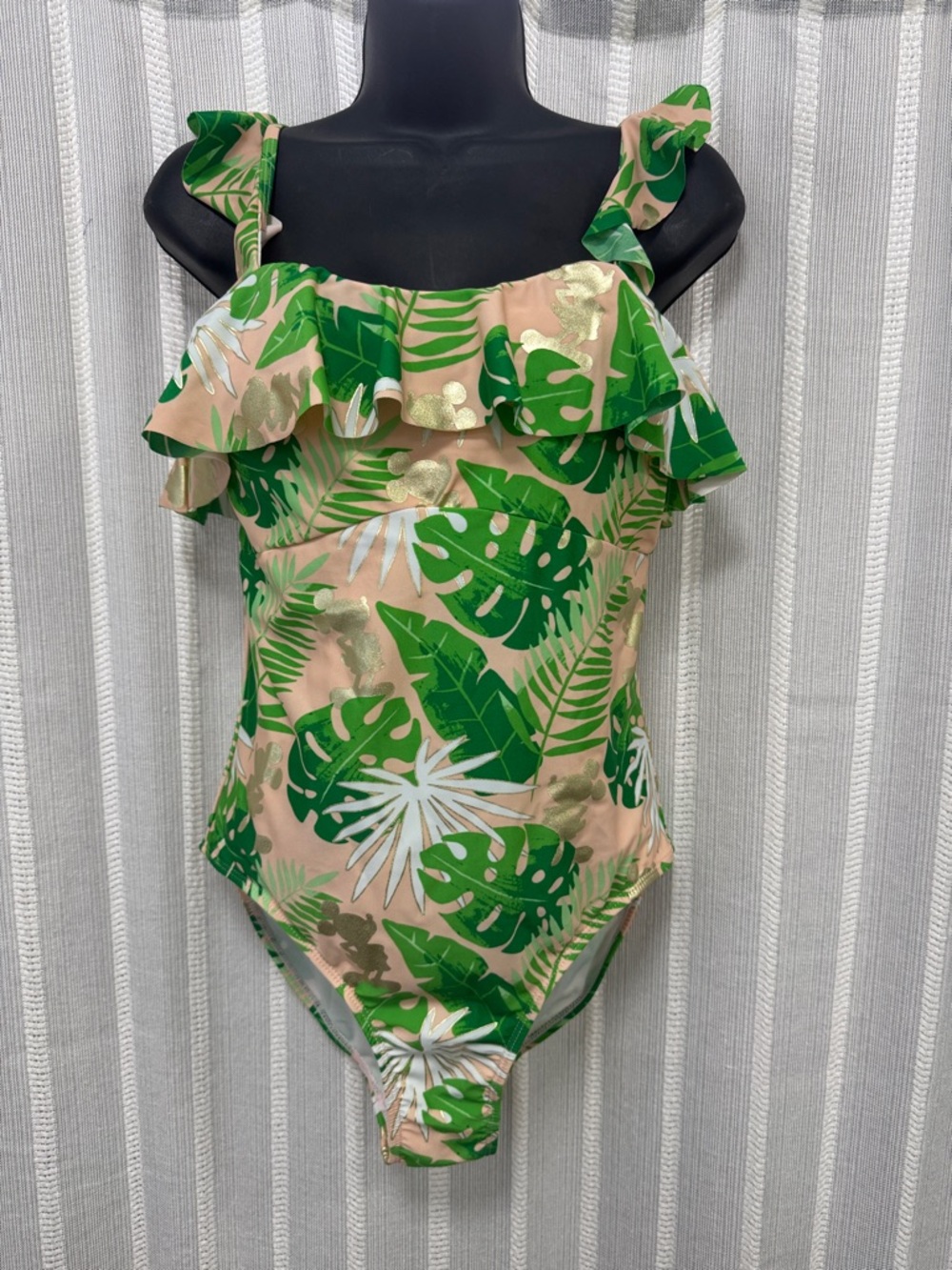 Disney Small World One-Piece Women's Swimsuit Mickey Mouse Palm Leaves Size‎ L